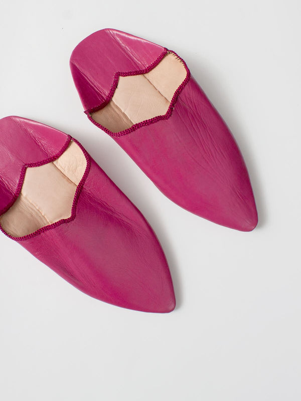 Moroccan Plain Pointed Babouche Slippers, Fuchsia | Bohemia Design