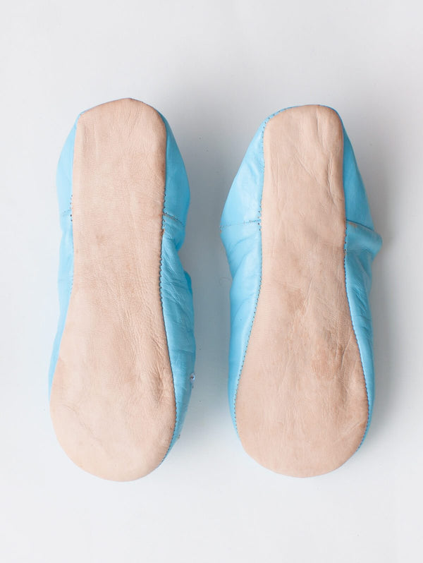 Moroccan Babouche Sequin Slippers, Sky Blue