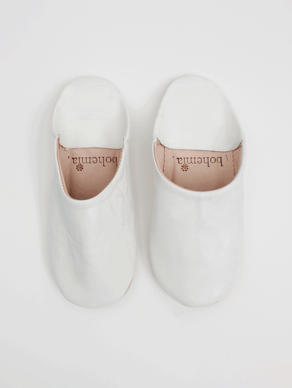 Moroccan Babouche Basic Slippers, White - Bohemia Design