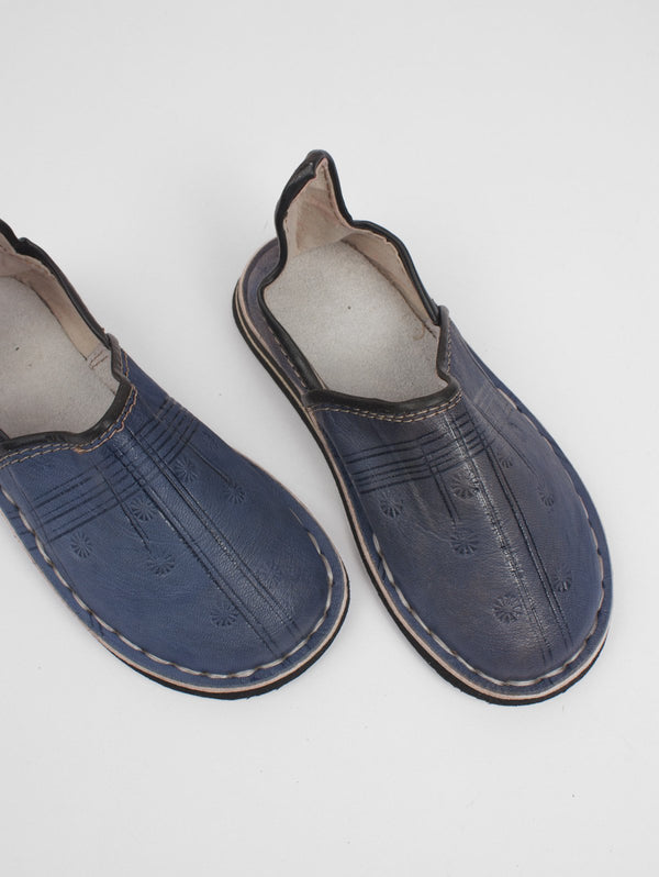 Mini Moroccan Berber Babouche Kid's Slippers, Blue - Bohemia Design