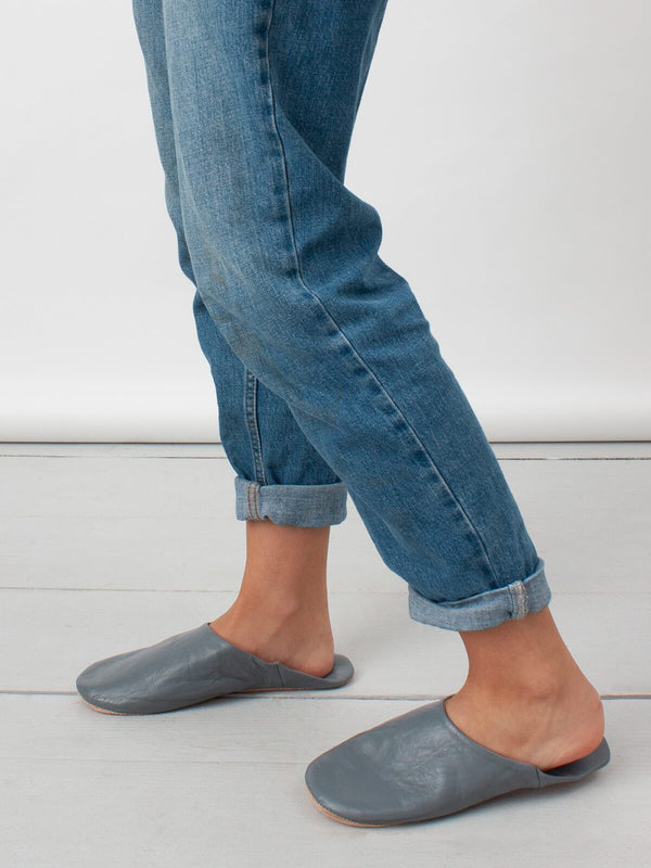 Moroccan Babouche Basic Slippers, Slate Grey - Bohemia Design