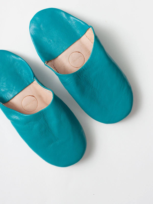 Moroccan Babouche Basic Slippers, Aqua | Bohemia Design