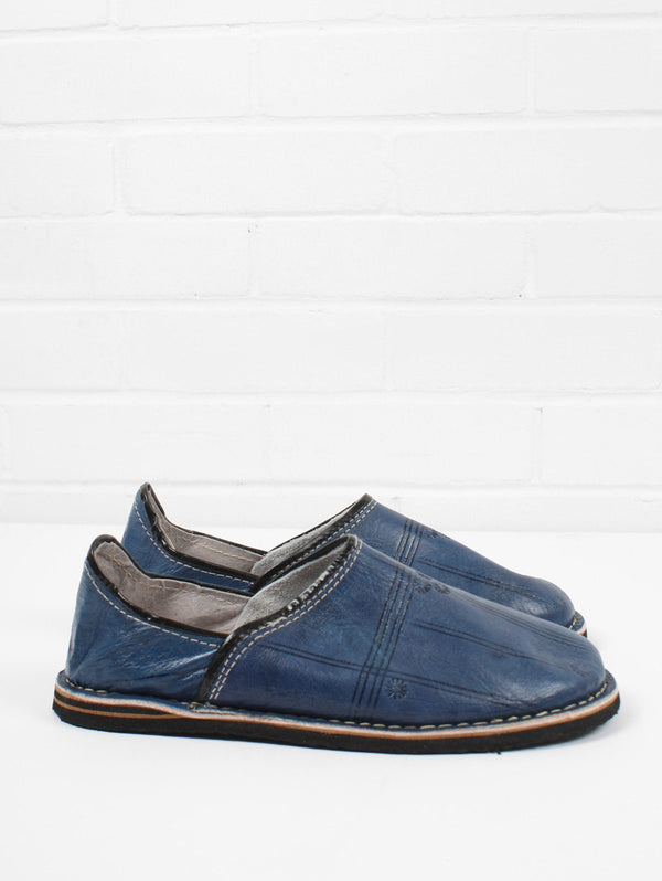 Moroccan Berber Babouche Slippers, Indigo - Bohemia Design