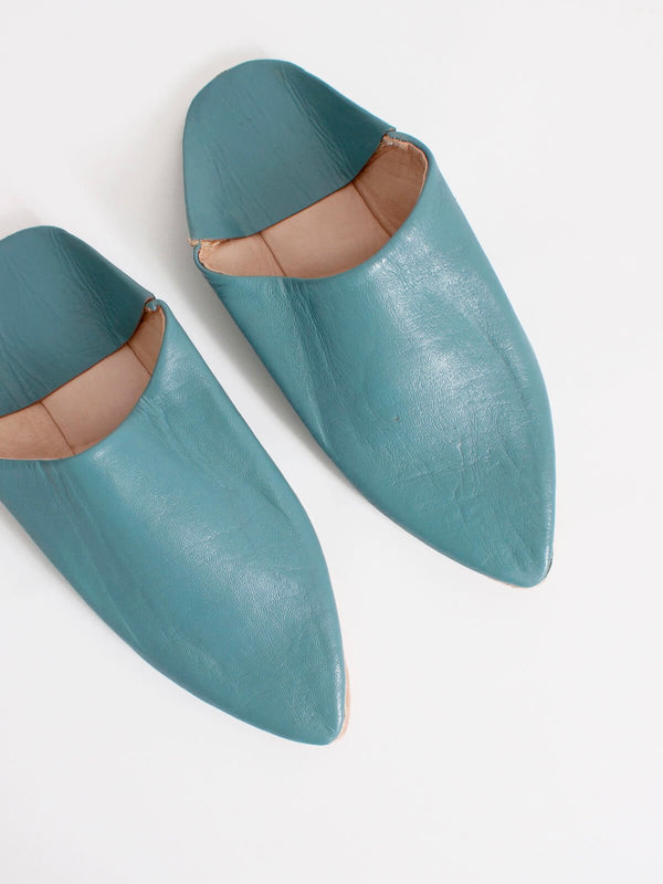 Moroccan Classic Pointed Babouche Slippers, Blue Grey - Bohemia Design