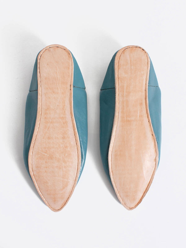 Moroccan Classic Pointed Babouche Slippers, Blue Grey - Bohemia Design