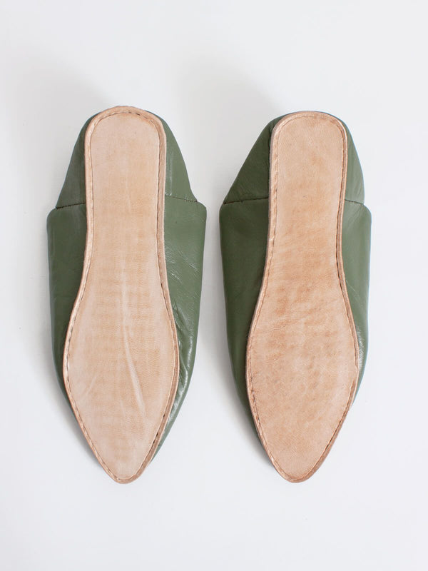 Moroccan Classic Pointed Babouche Slippers, Olive - Bohemia Design