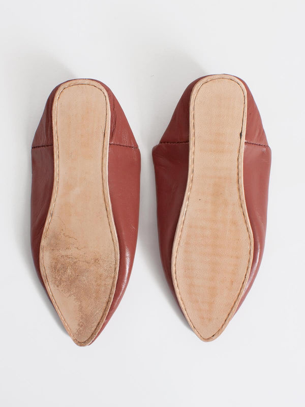 Moroccan Classic Pointed Babouche Slippers, Terracotta