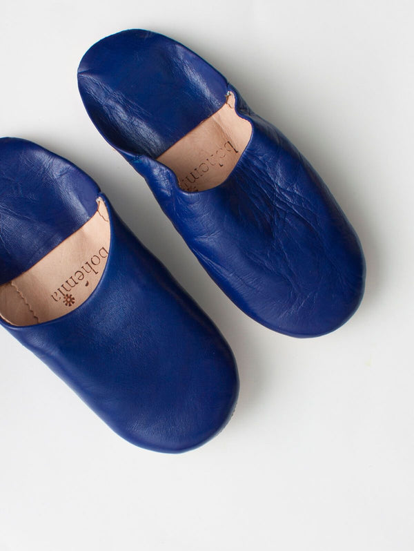Moroccan Babouche Basic Slippers, Cobalt - Bohemia Design