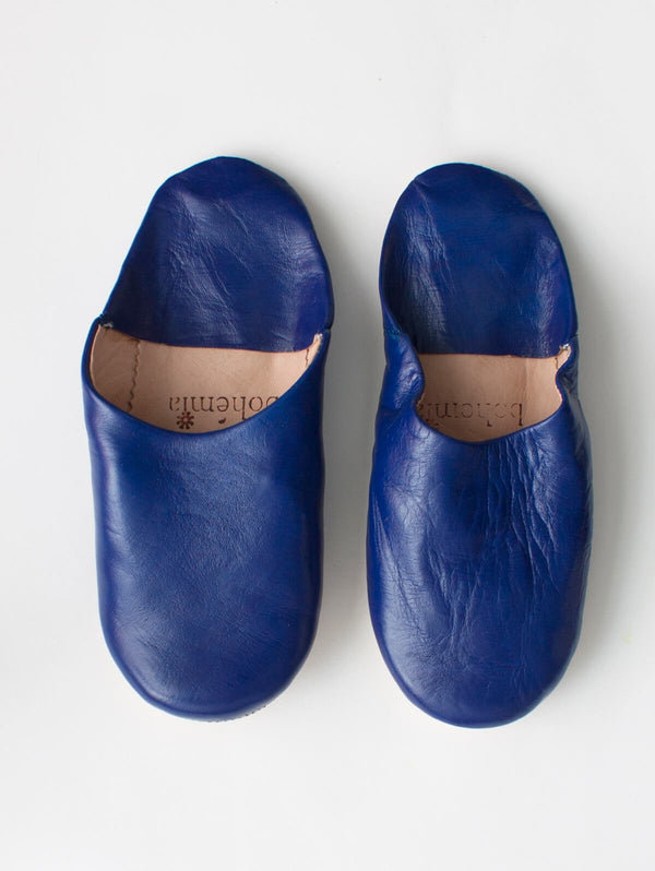 Moroccan Babouche Basic Slippers, Cobalt - Bohemia Design