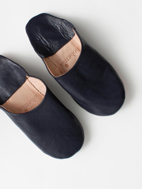 Moroccan Babouche Basic Slippers, Indigo - Bohemia Design
