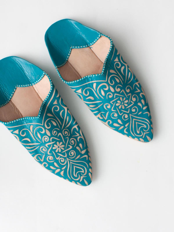 Moroccan Decorative Babouche Slippers, Teal