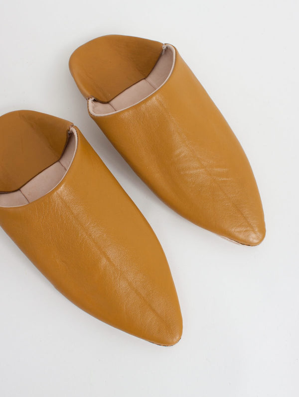 Moroccan Classic Pointed Babouche Slippers, Mustard - Bohemia Design