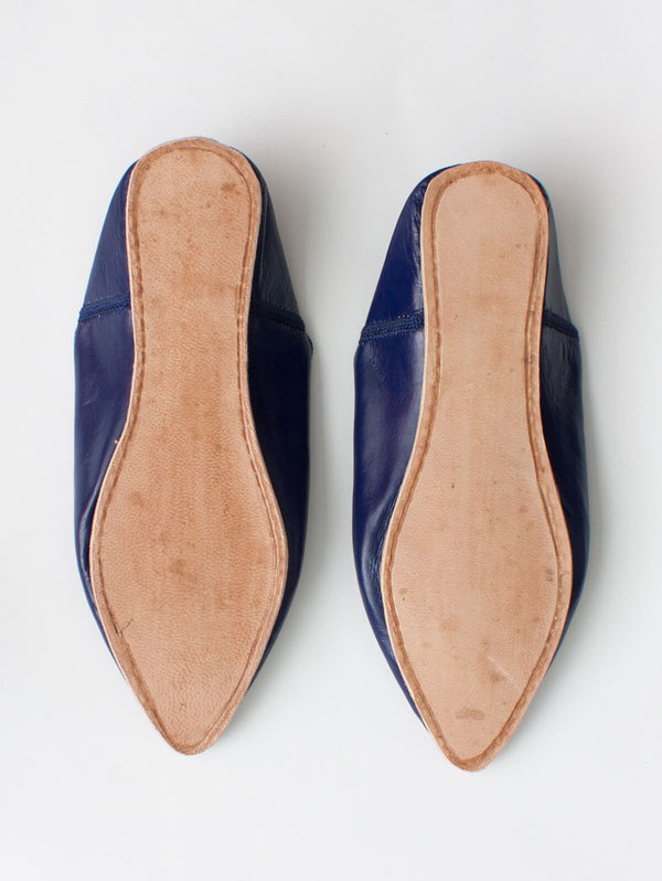 Moroccan Plain Pointed Babouche Slippers, Cobalt - Bohemia Design