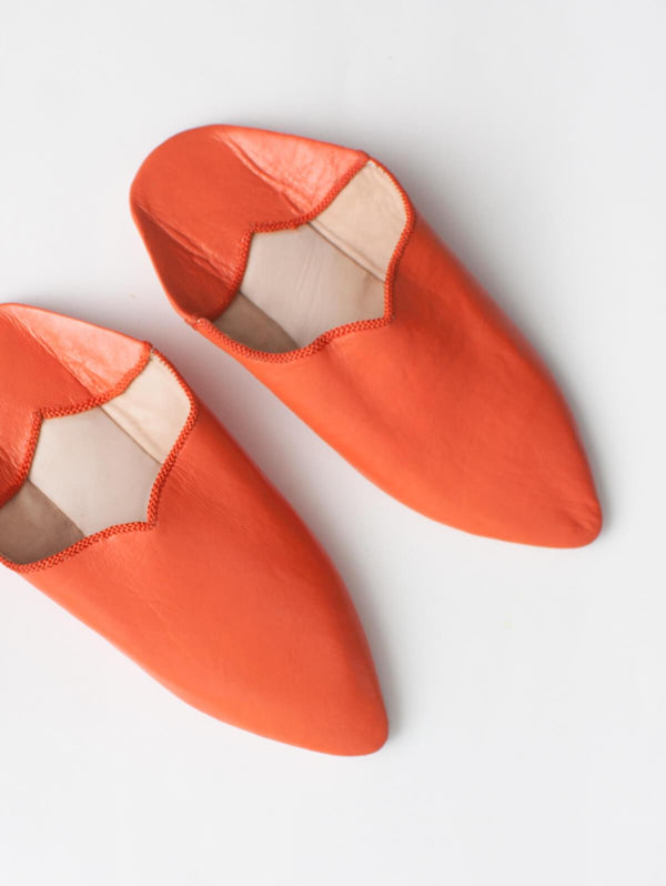 Moroccan Plain Pointed Babouche Slippers, Orange - Bohemia Design