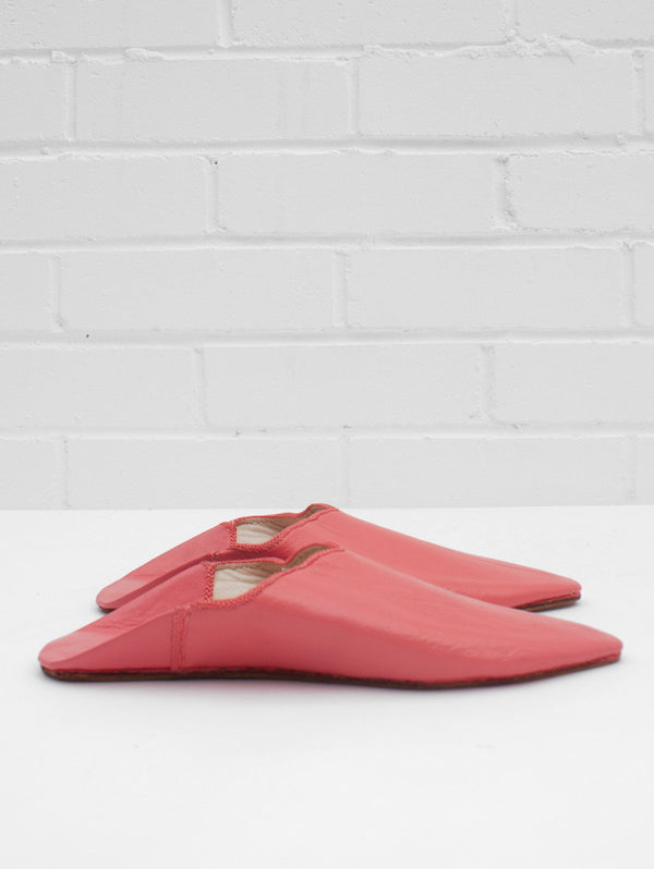 Moroccan Plain Pointed Babouche Slippers, Coral - Bohemia Design