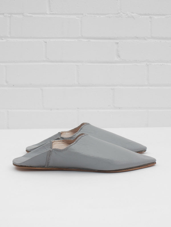 Moroccan Plain Pointed Babouche Slippers, Grey - Bohemia Design