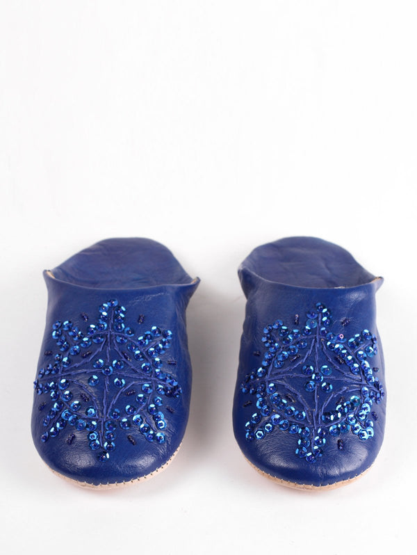 Moroccan Babouche Sequin Slippers, Cobalt - Bohemia Design