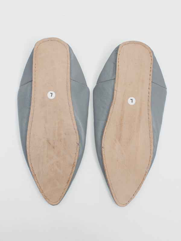Moroccan Mens Pointed Babouche Slippers, Grey - Bohemia Design