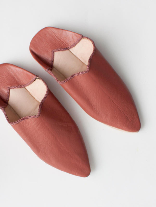 Moroccan Plain Pointed Babouche Slippers, Terracotta