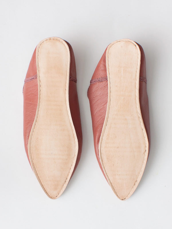 Moroccan Plain Pointed Babouche Slippers, Terracotta