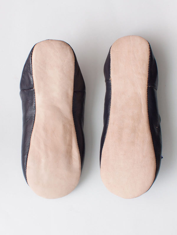 Moroccan Babouche Sequin Slippers, Black & Cobalt - Bohemia Design