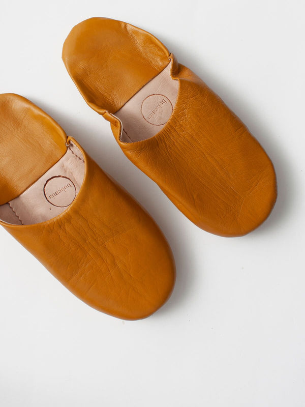 Moroccan Babouche Basic Slippers, Ochre - Bohemia Design