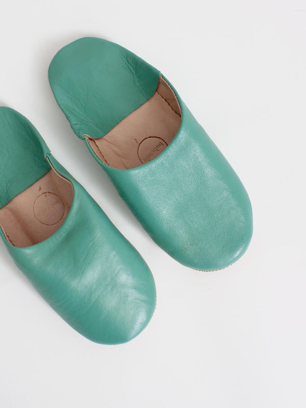 Moroccan Babouche Basic Slippers, Sea Green - Bohemia Design