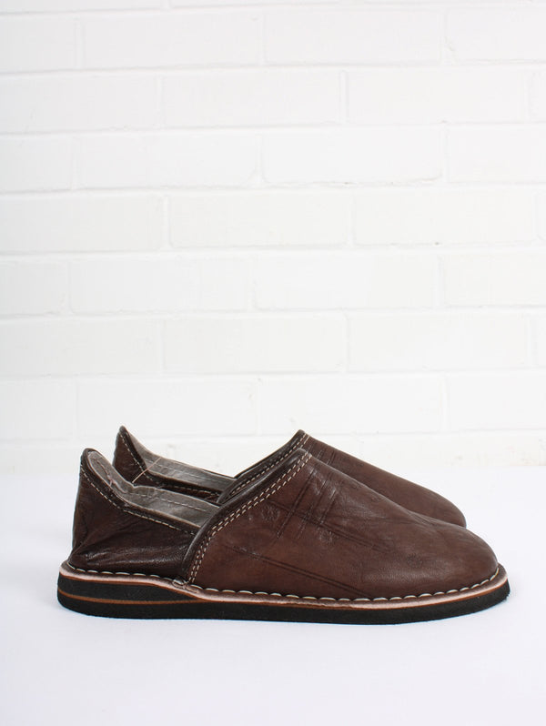 Moroccan Berber Babouche Slippers, Brown - Bohemia Design