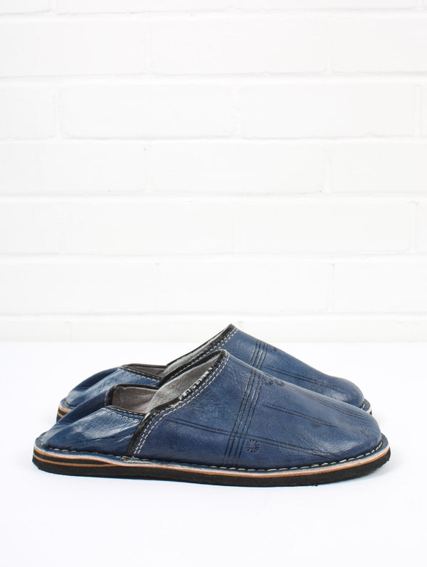Moroccan Berber Babouche Slippers, Indigo - Bohemia Design