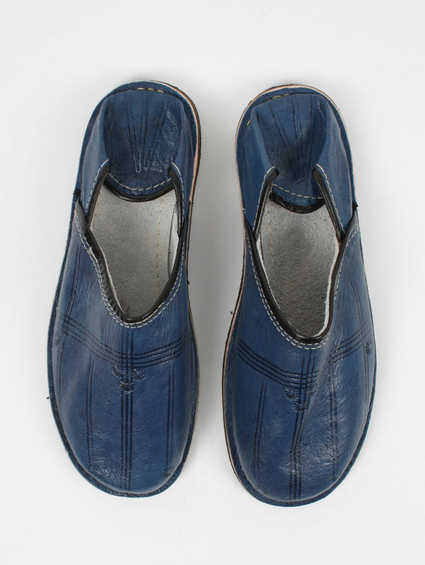 Moroccan Berber Babouche Slippers, Indigo - Bohemia Design