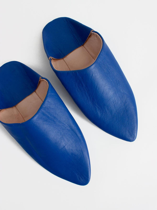 Moroccan Classic Pointed Babouche Slippers, Cobalt - Bohemia Design