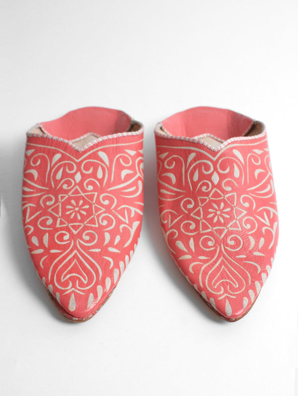 Moroccan Decorative Babouche Slippers, Coral - Bohemia Design