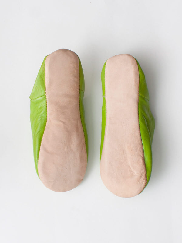 Moroccan Babouche Basic Slippers, Lime - Bohemia Design