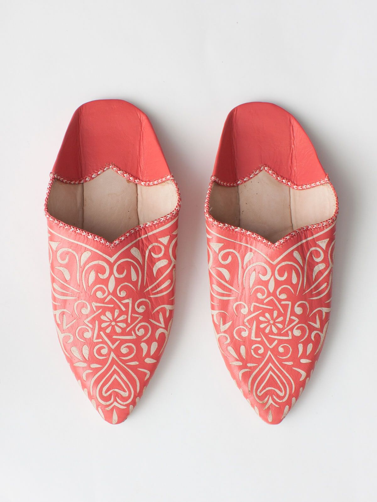 Moroccan Decorative Babouche Slippers, Coral