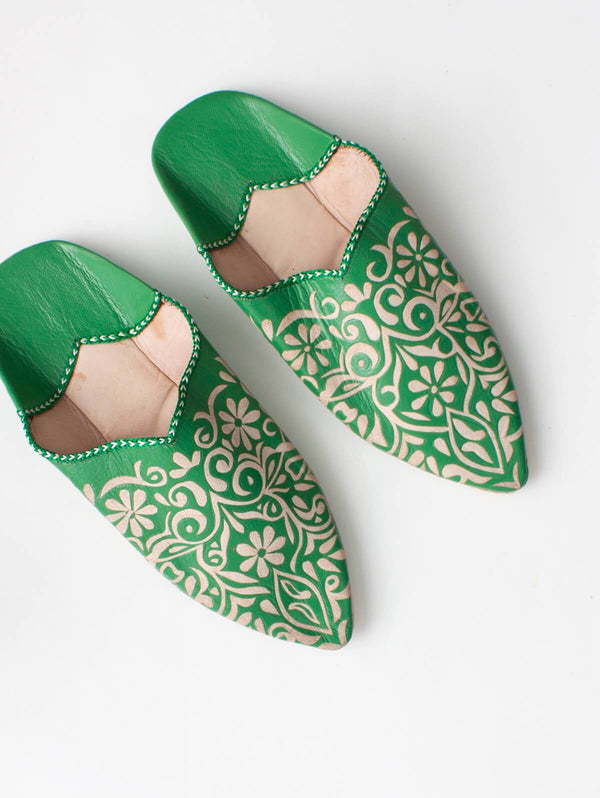 Moroccan Decorative Babouche Slippers, Green