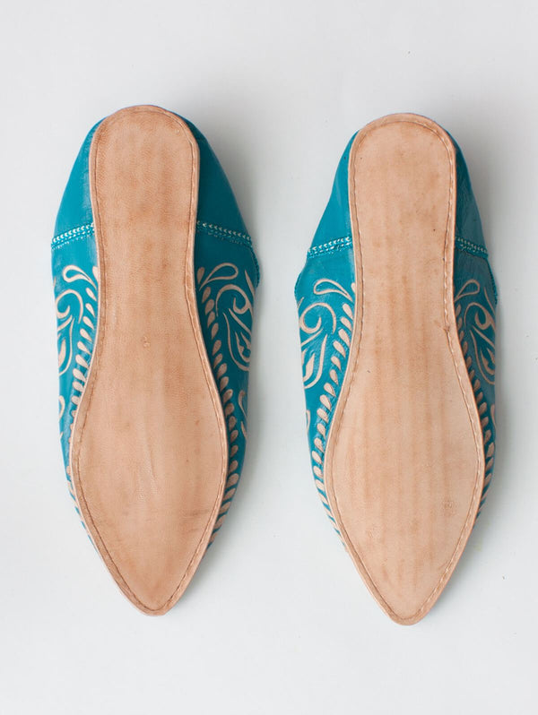 Moroccan Decorative Babouche Slippers, Teal