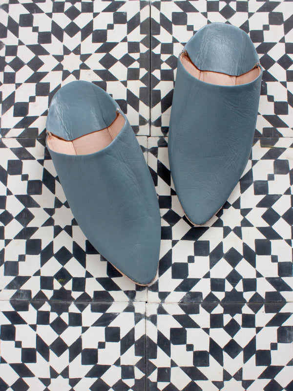 Moroccan Classic Pointed Babouche Slippers, Grey - Bohemia Design