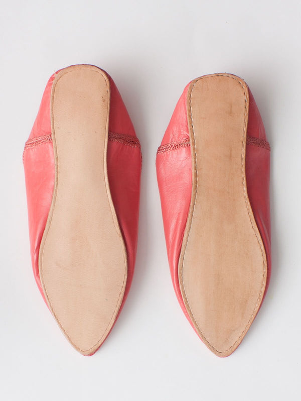 Moroccan Plain Pointed Babouche Slippers, Coral - Bohemia Design