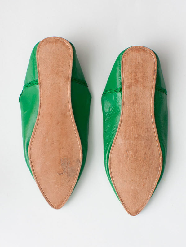 Moroccan Plain Pointed Babouche Slippers, Green - Bohemia Design