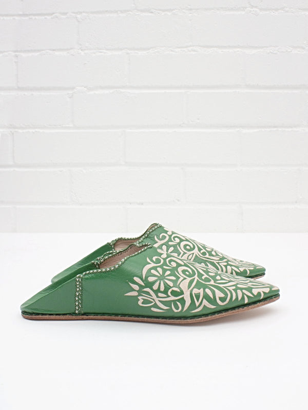 Moroccan Decorative Babouche Slippers, Green - Bohemia Design