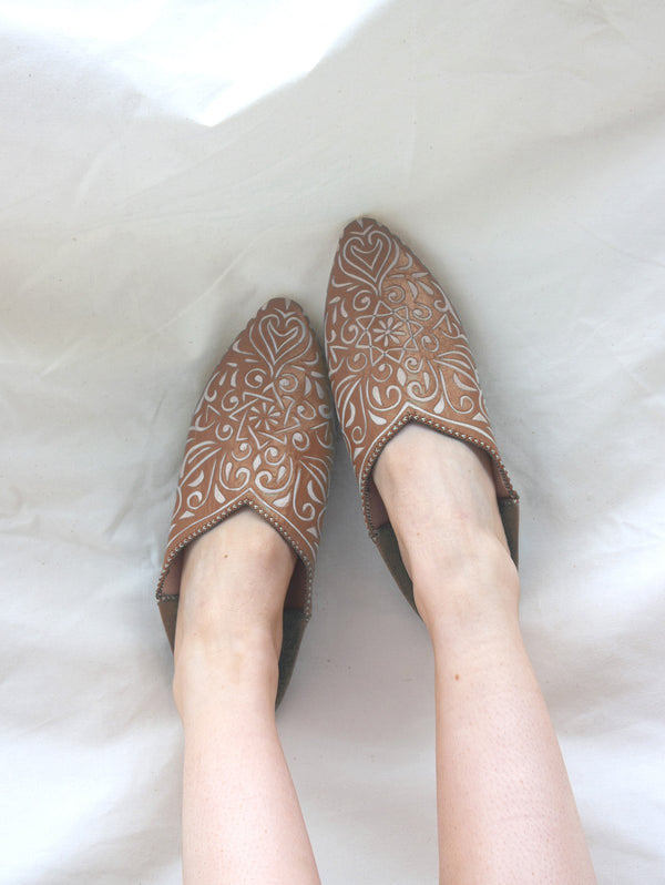 Moroccan Decorative Babouche Slippers, Terracotta - Bohemia Design