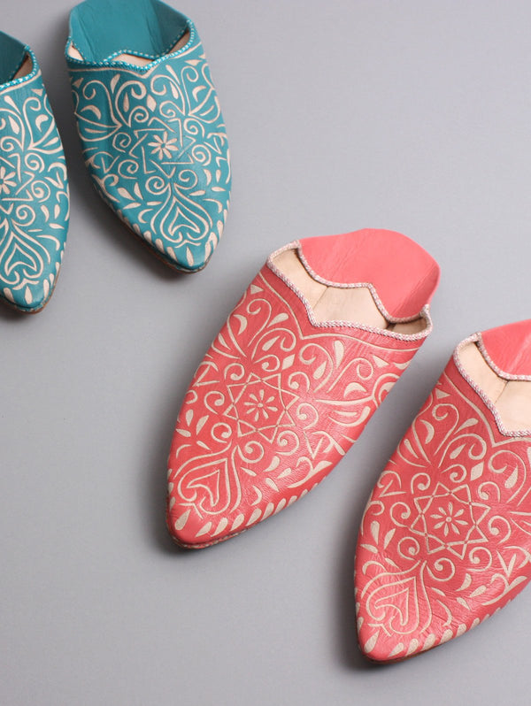 Moroccan Decorative Babouche Slippers, Teal - Bohemia Design