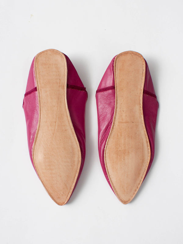 Moroccan Plain Pointed Babouche Slippers, Fuchsia | Bohemia Design